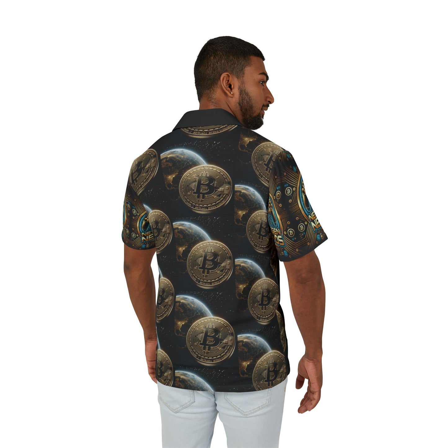 Men's Hawaiian Crypto Camp Shirt - Stylish Bitcoin Print for Summer Vibes