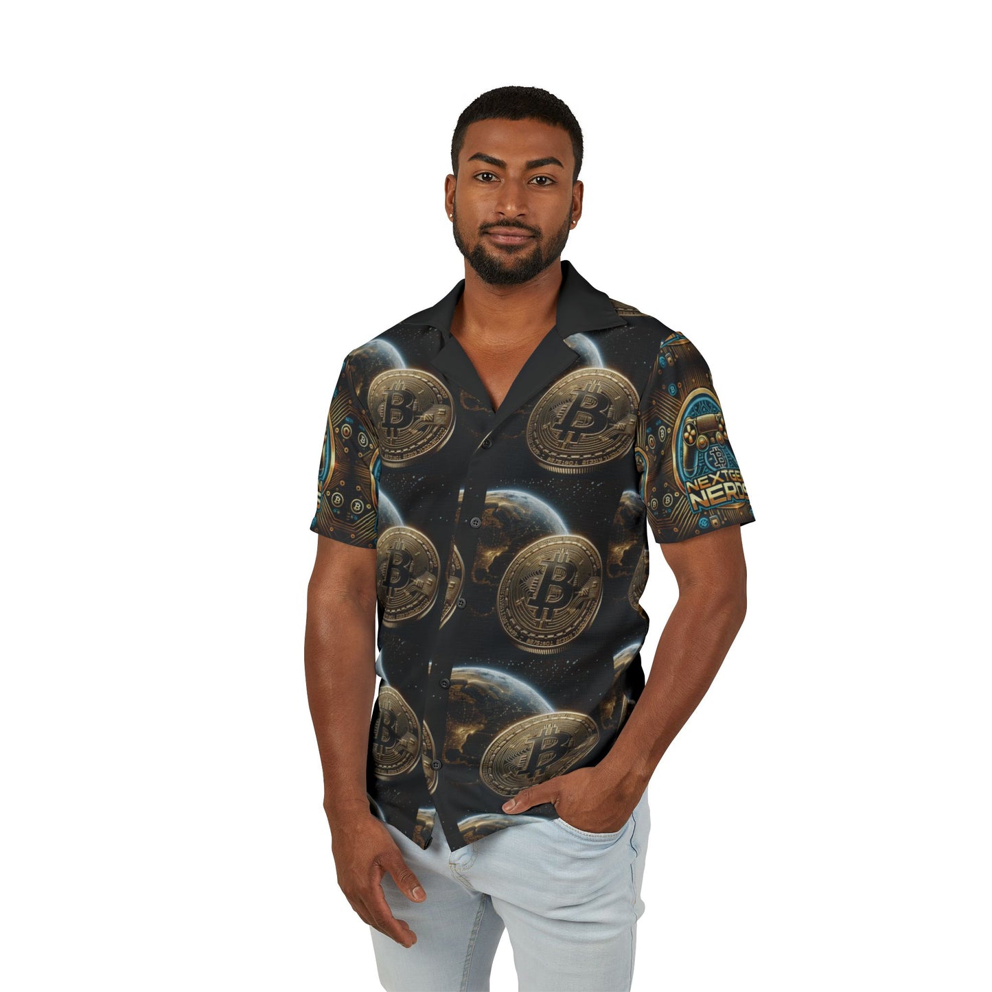 Men's Hawaiian Crypto Camp Shirt - Stylish Bitcoin Print for Summer Vibes