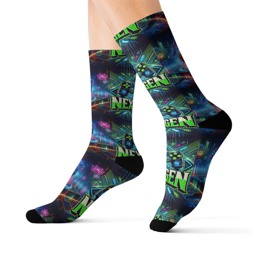 Vibrant Next Gen Sublimation Socks - Colorful Graphic Design for Gamers and Trendsetters