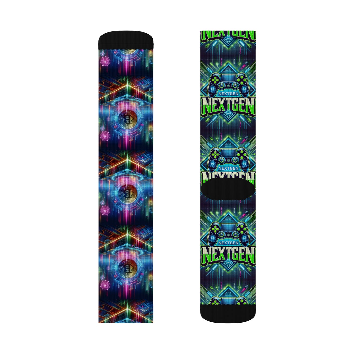 Vibrant Next Gen Sublimation Socks - Colorful Graphic Design for Gamers and Trendsetters